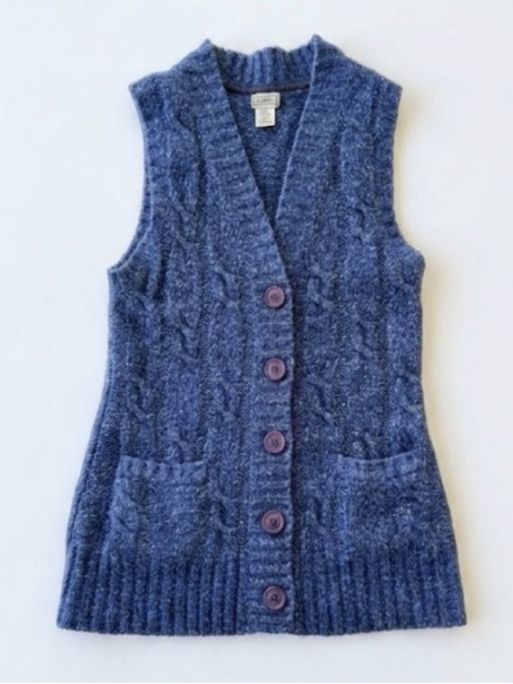 L.L. Bean Vintage Small Cable Knit Sweater Vest Women’s Blue Wool Blend